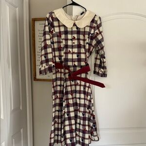 Her Universe Cream and Burgundy Mickey Plaid Dress